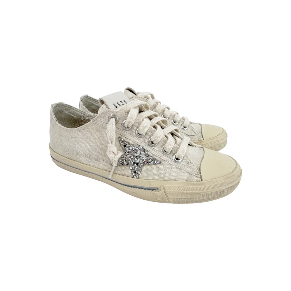 GOLDEN GOOSE V-Star Canvas with Silver Glitter Star 37